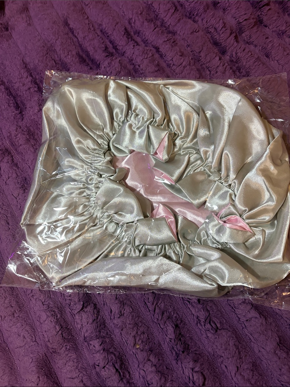 Satin Sleep Bonnet for Women - Silver with Pink Lining